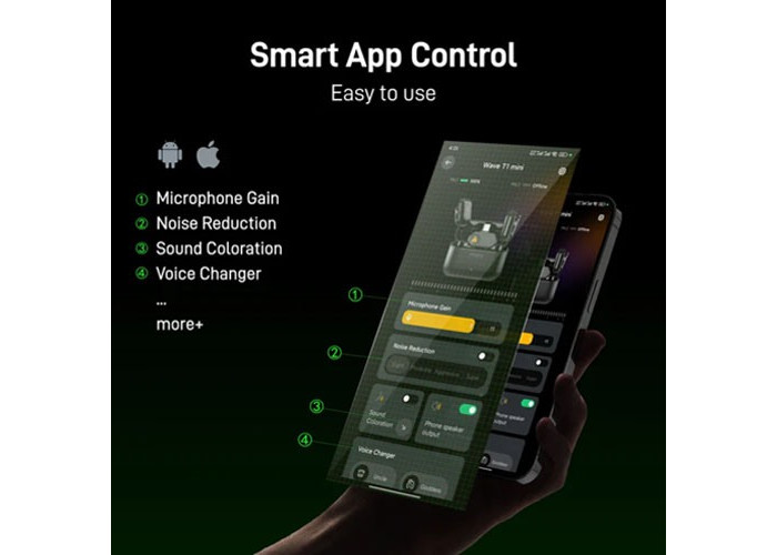 Maono WAVE T1 MINI Wireless Microphone noise cancellation with Ai Voice Changer Combo Edition ( iOS, TYPE C )