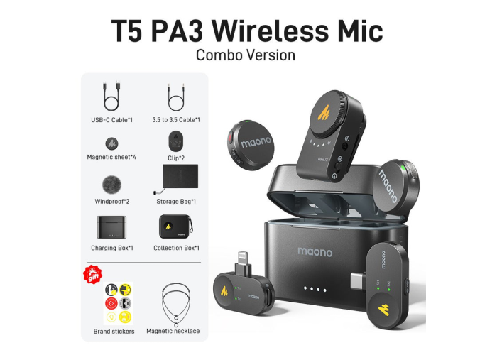 Maono Wave T5 Wireless Lavalier Microphone Combo 