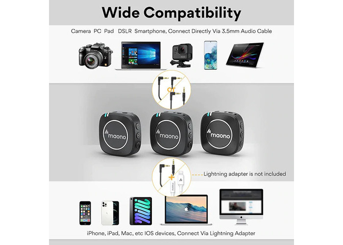 Maono WM820 A2 Real-time Monitoring and Mute 2-Person Wireless Microphone
