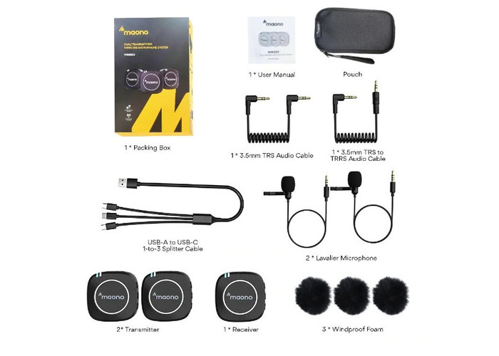 Maono WM820 A2 Real-time Monitoring and Mute 2-Person Wireless Microphone