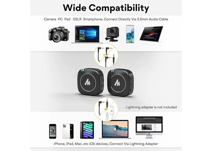 Maono WM820 Real-time Monitoring and Mute Wireless Lavalier Microphone
